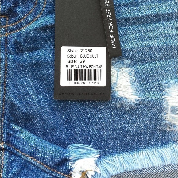 One Teaspoon Blue Cult HW Bonitas Cut Off Denim Raw Hem Shorts Size 29 NEW - Picture 7 of 8